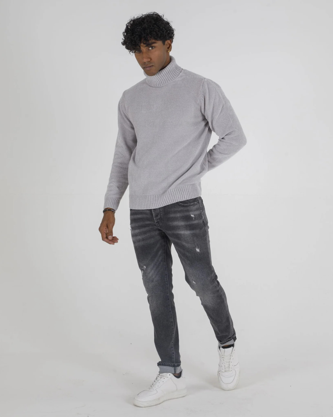 Jersey de cuello alto de lana con manga larga para hombre