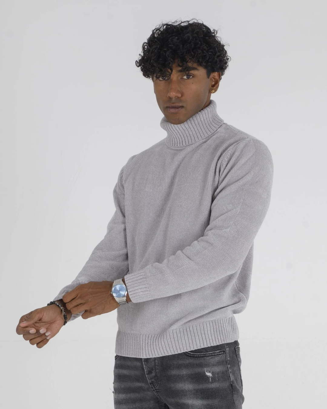 Jersey de cuello alto de lana con manga larga para hombre