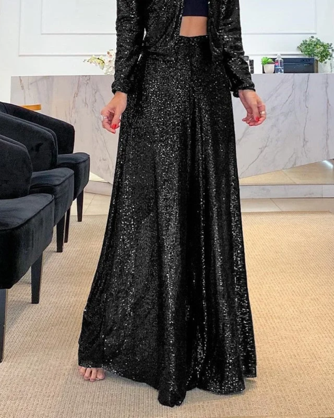 Pantalón de Lentejuelas de Pierna Ancha para Mujer