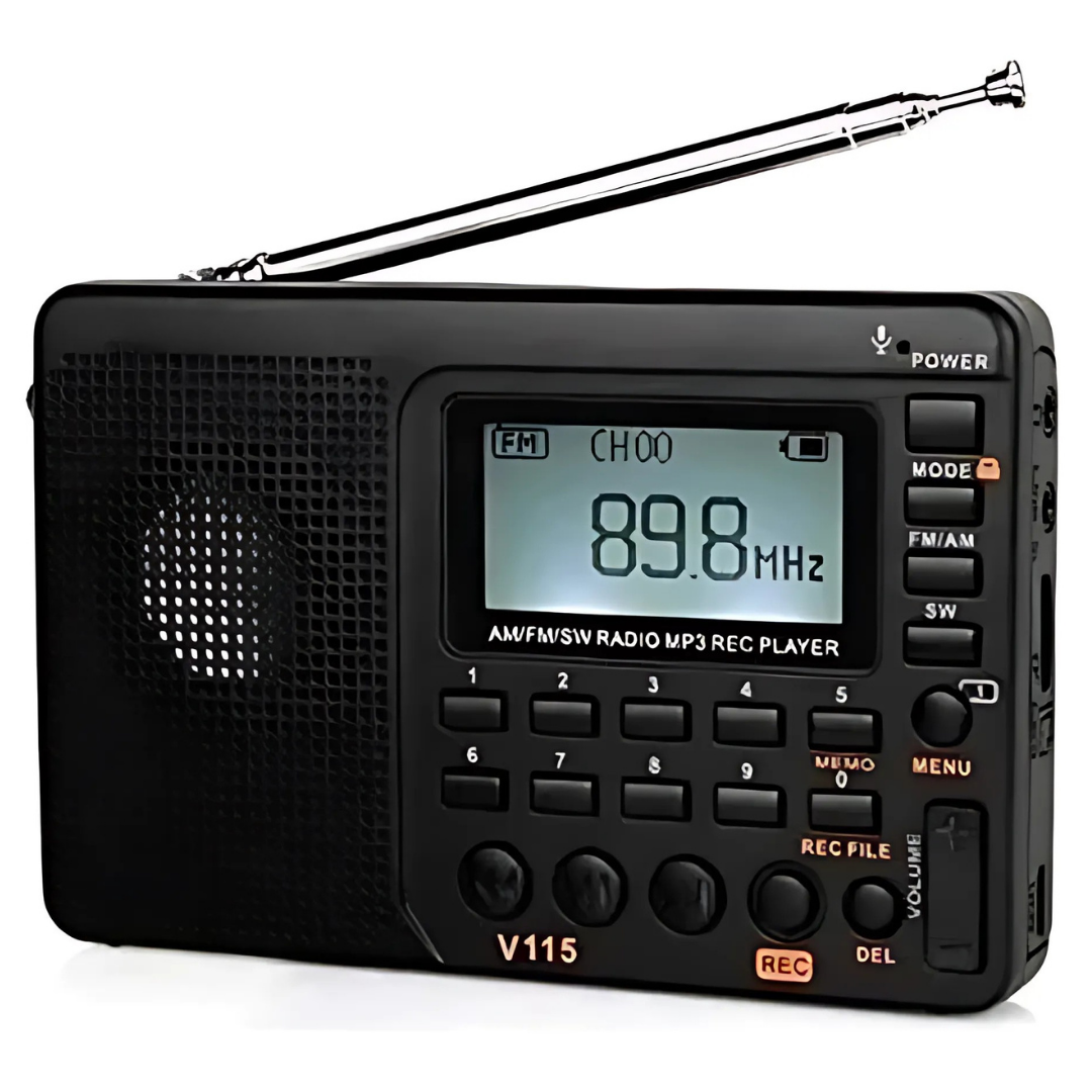 Radio Portátil AM/FM Recargable con Grabación, MP3 y Pantalla LCD