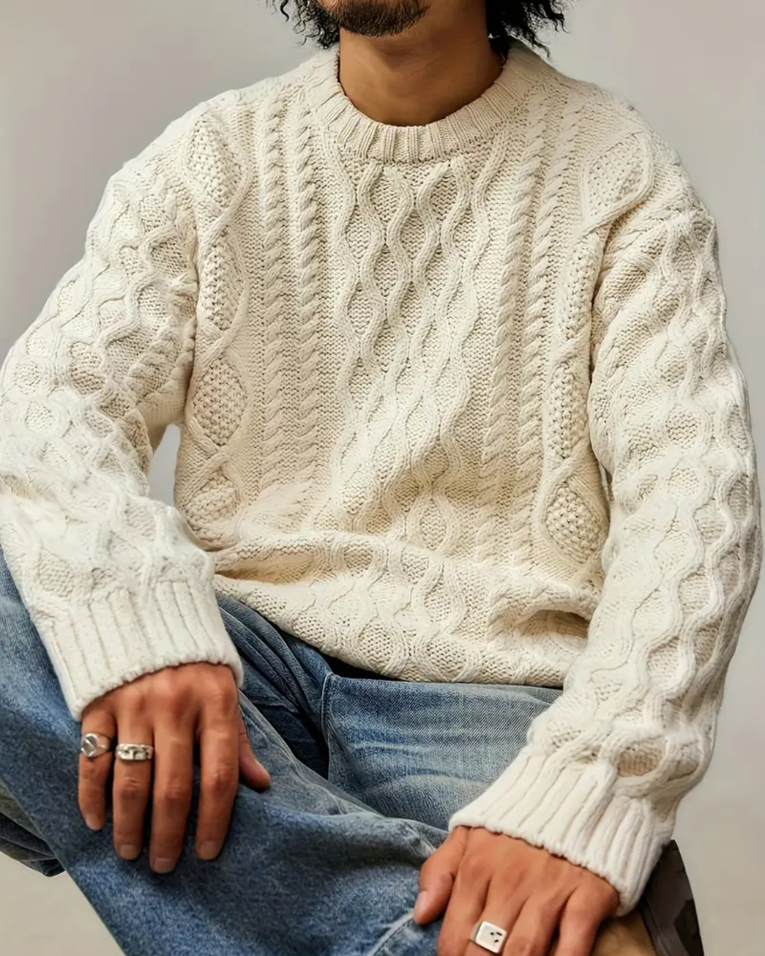 Sudadera de punto para hombre con cuello redondo