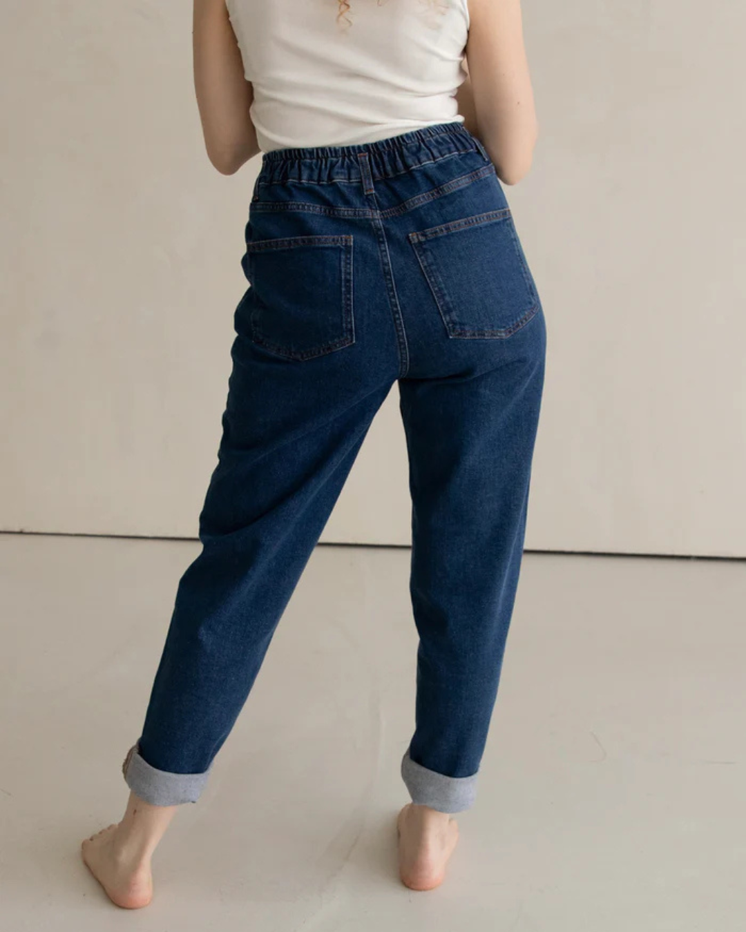 Pantalón Mom Fit con Cintura Elástica y Dobladillo Enrollado para Mujer