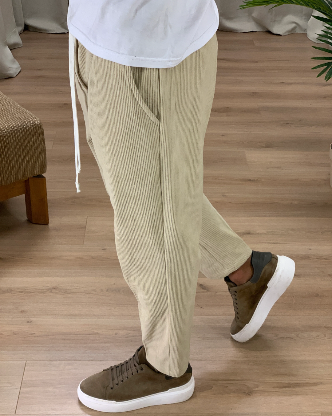 Pantalones de Corte Recto con Cintura Ajustable de Cordón para Hombres