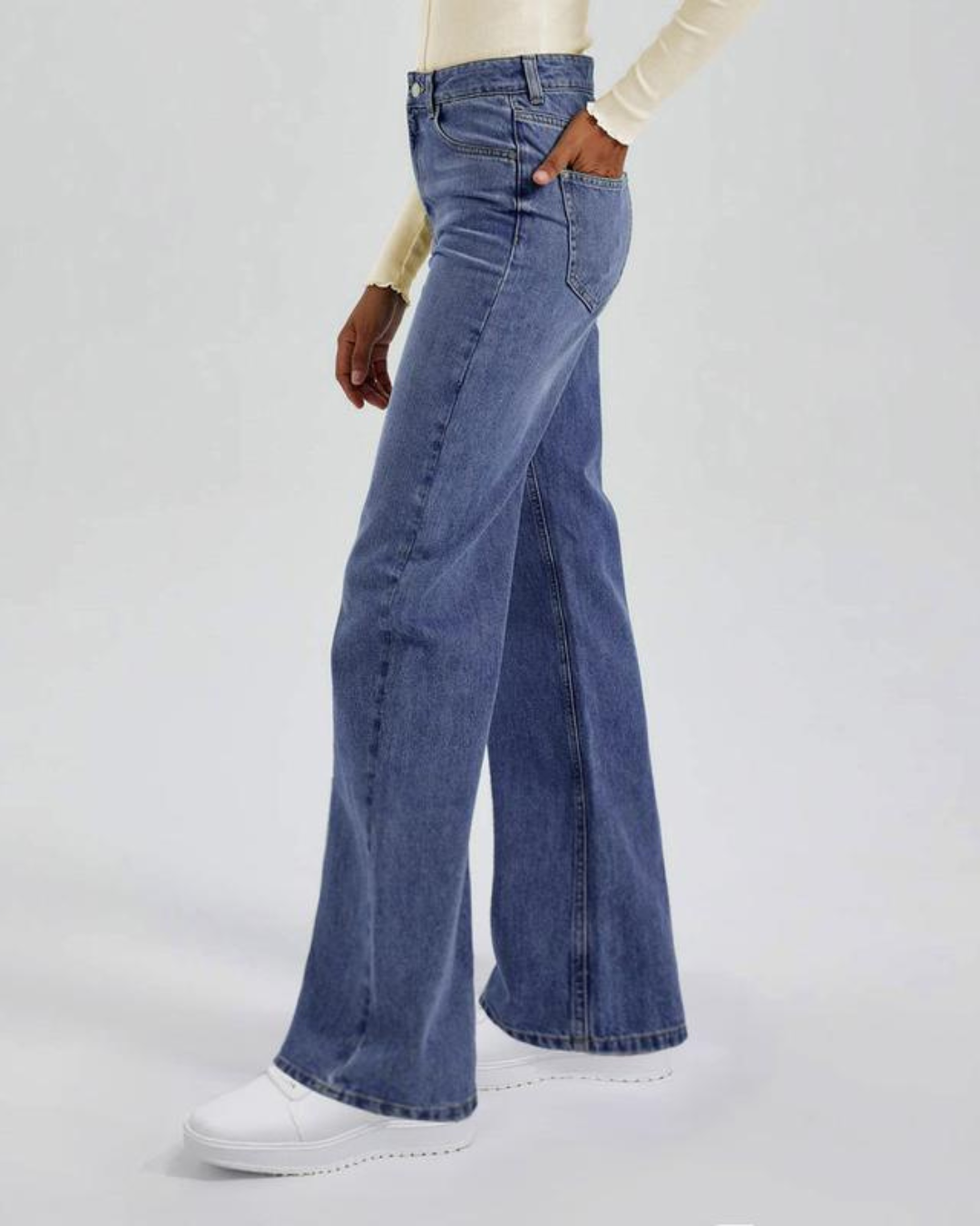 Pantalón Vaquero de Mujer de Tiro Alto con Piernas Largas y Múltiples Bolsillos