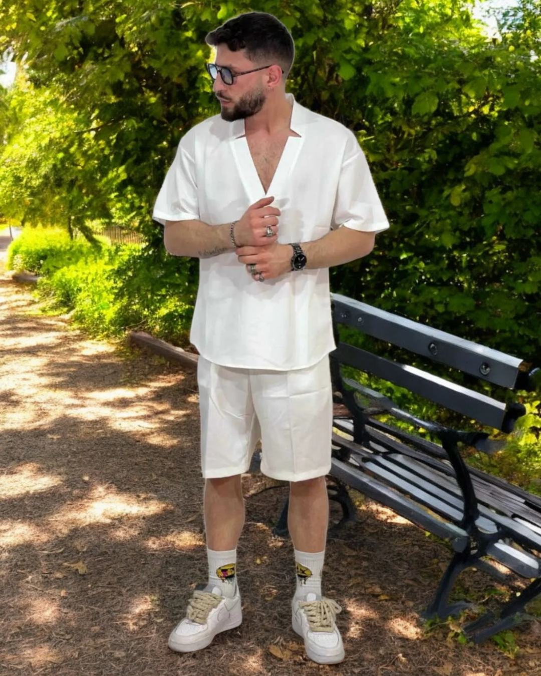 Conjunto De Short y Camisa 3/4 con Acabado en Lino para Hombres