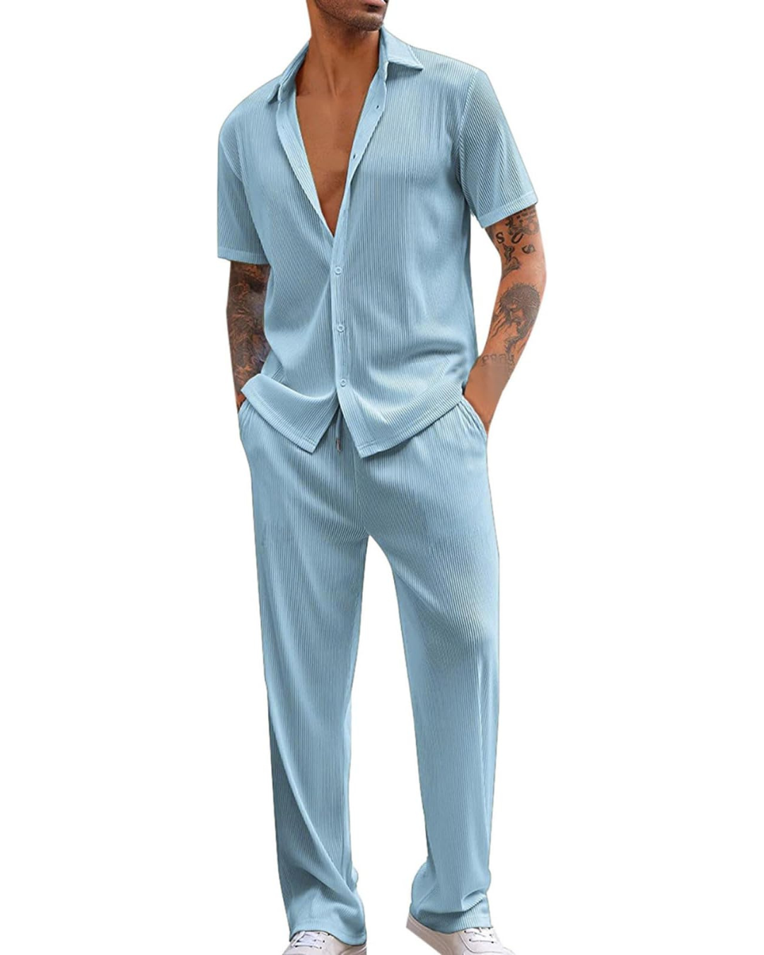 Conjunto informal de camisa de manga corta y pantalones para hombre®