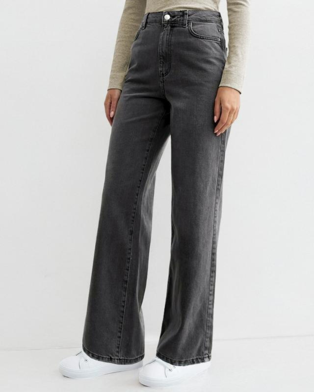 Pantalón Vaquero de Mujer de Tiro Alto con Piernas Largas y Múltiples Bolsillos