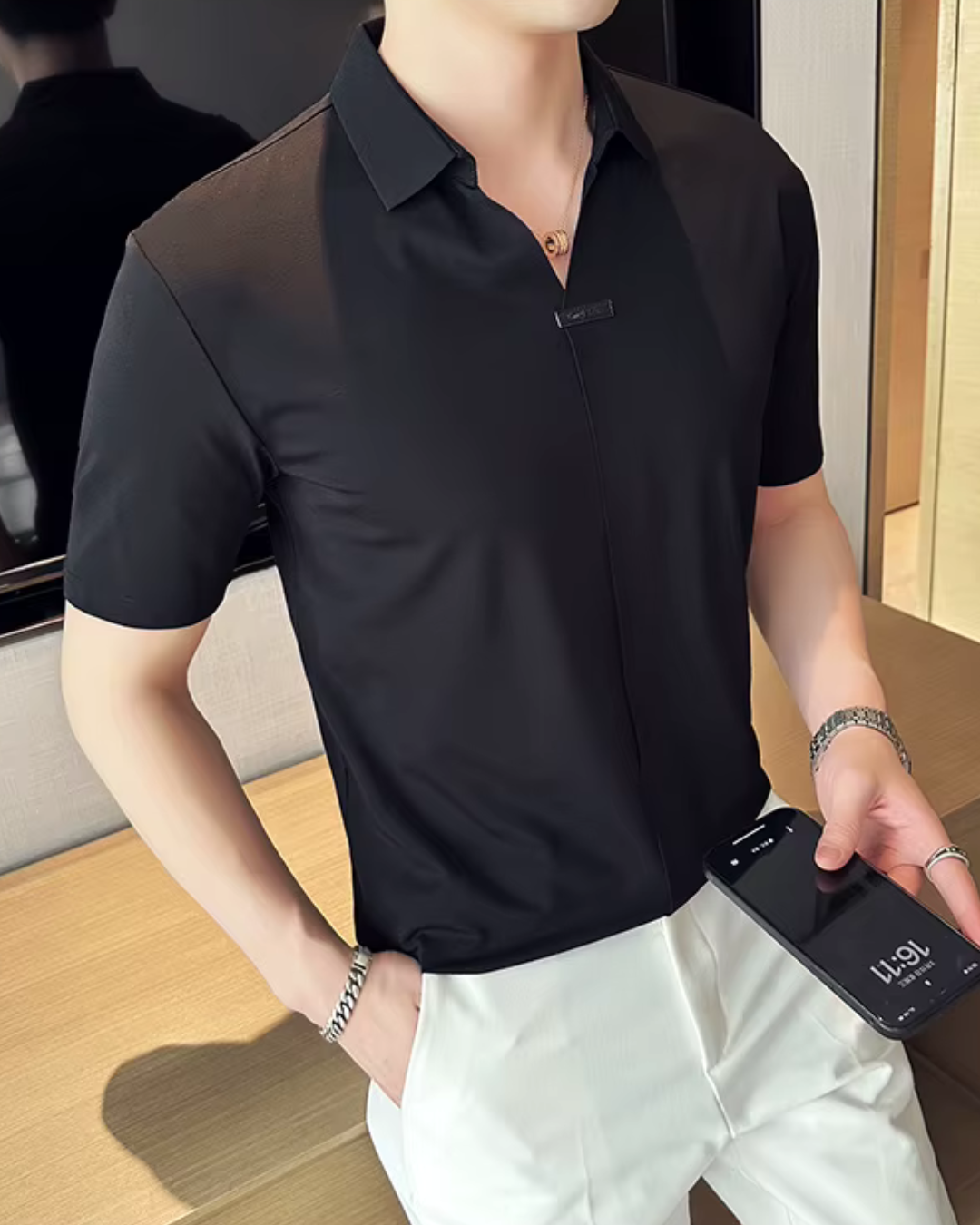 Polo para hombre con alta elasticida suave y resistente a las arrugas en color liso