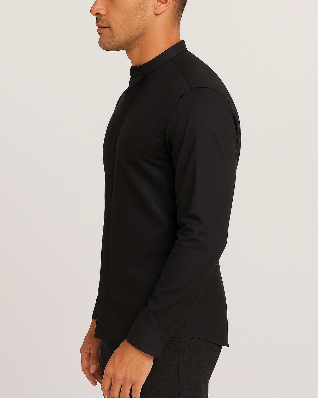 Camisa Manga Larga con Cuello Mao y Cierre Oculto para Hombre