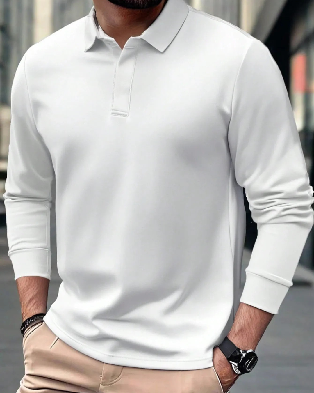 Polo de manga larga informal para hombre