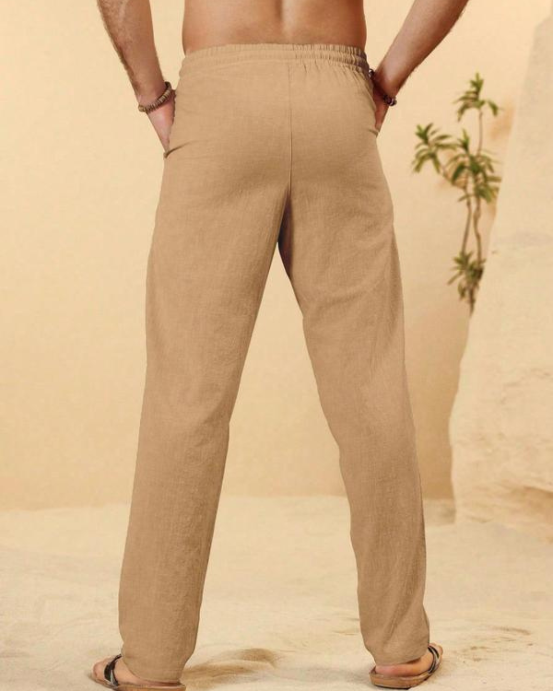 Pantalón Largo de Lino con Cintura Elástica y Ajuste Relajado para Hombre