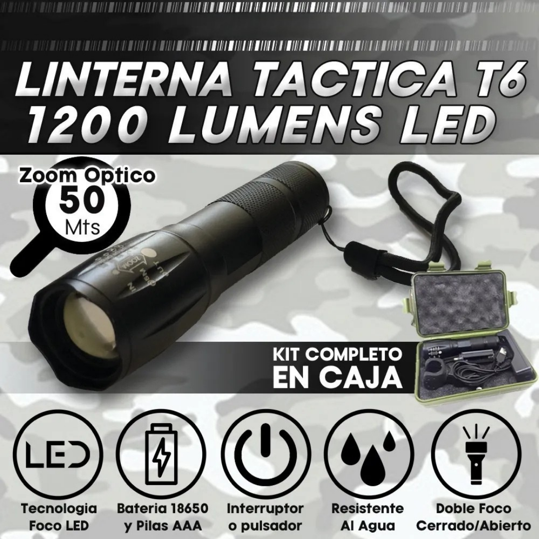 Linterna Táctica de Alta Potencia con Luz LED (OFERTA 2X1)