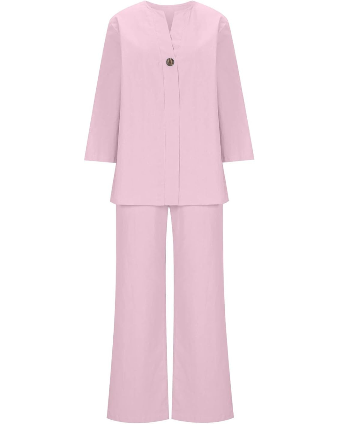 Conjunto Informal de Dos Piezas de Algodón y Lino Decorado con Botones para Mujer®