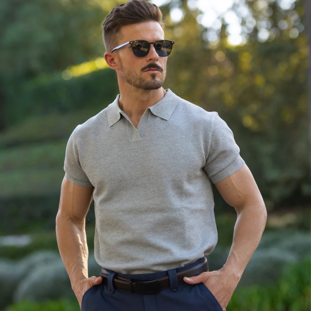 Polo Casual de Manga Corta con Tejido Texturizado para Hombre