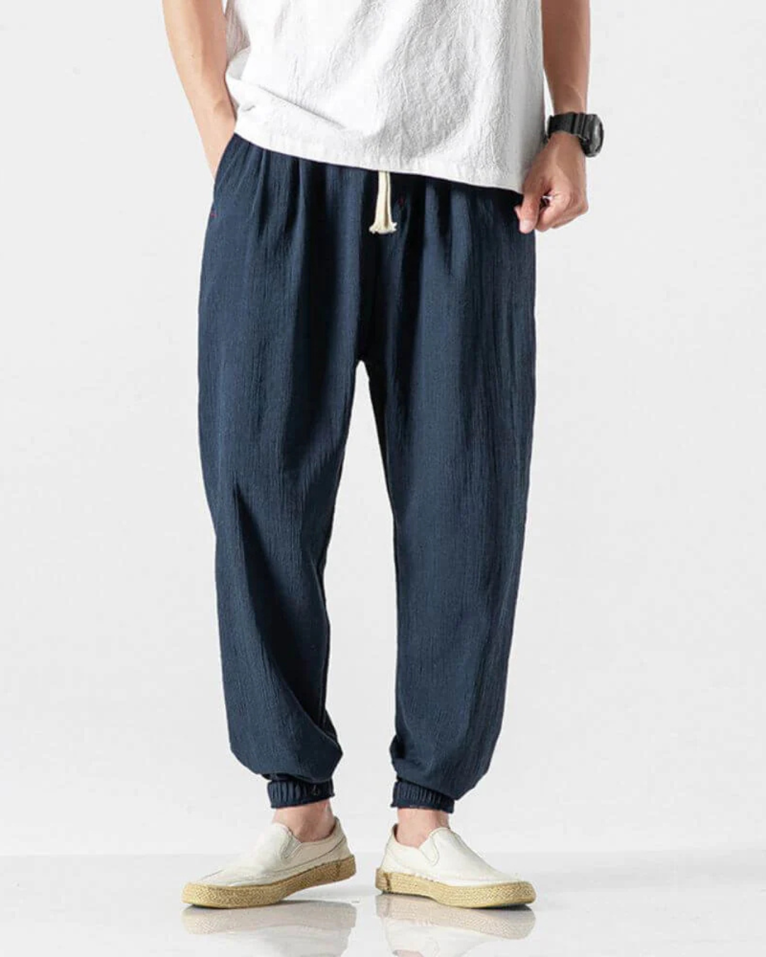 Pantalón de Lino con Cintura Elástica Estilo Cómodo y Versátil