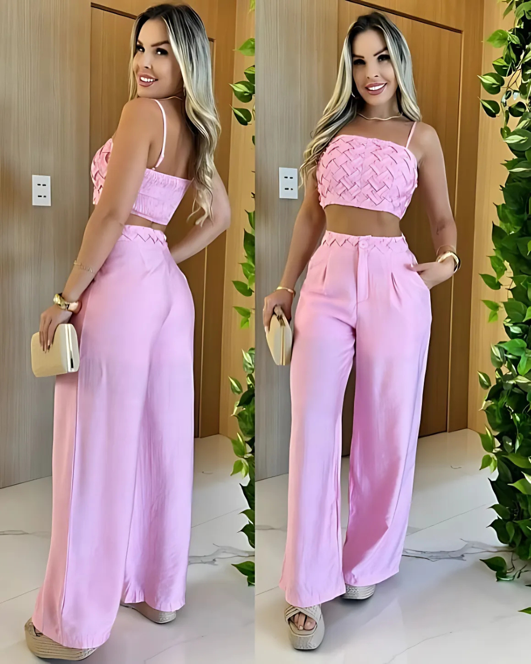 Conjunto de Verano para Mujer con Pantalón Palazzo y Top Corto de Tirantes®