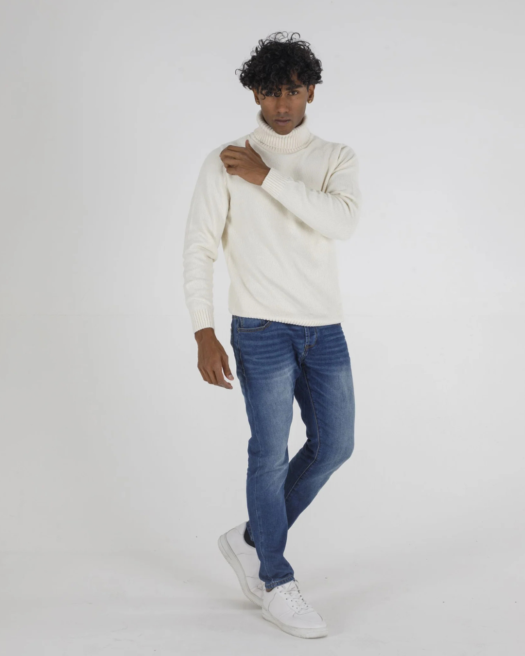 Jersey de cuello alto de lana con manga larga para hombre