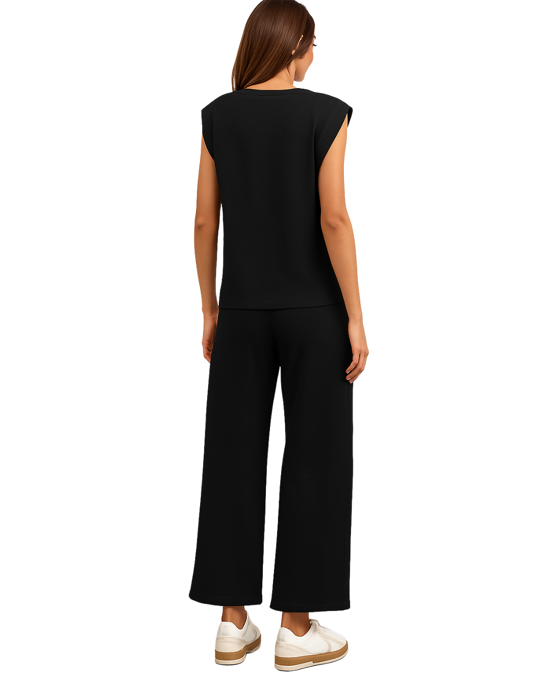 Conjunto de Dos Piezas de Top y Pantalón Corto Ancho con Mangas Cortas para Mujer