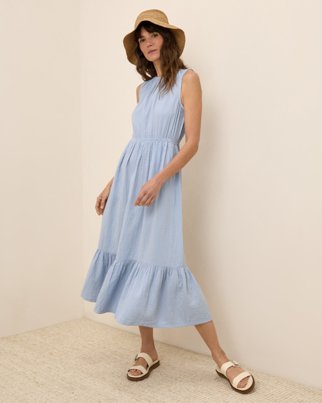 Vestido sin Mangas para Mujer en Lino con Volantes Ligero®