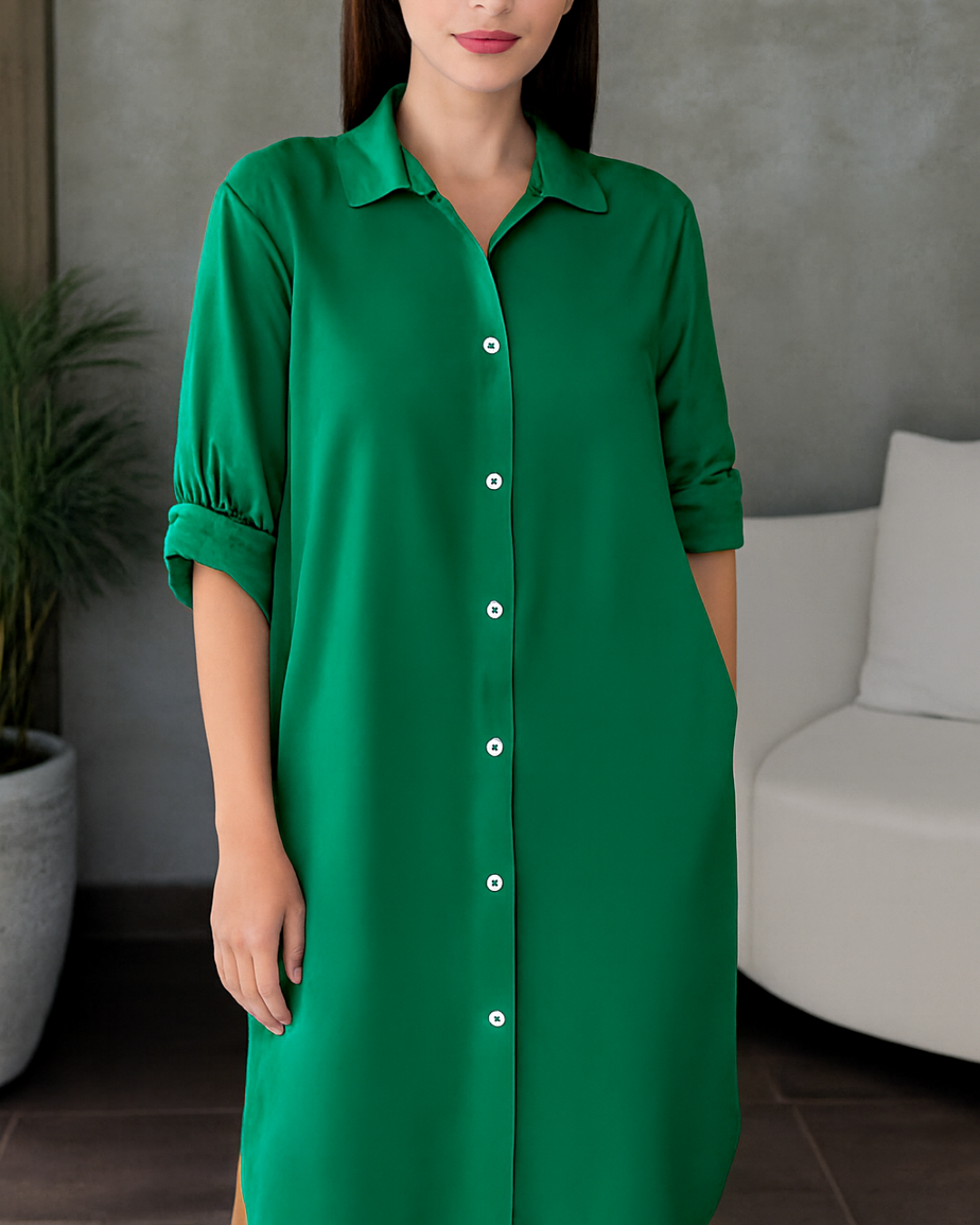 Vestido Camisero Holgado de Tela Fresca