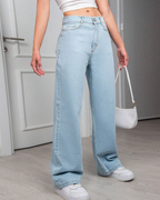 Vaqueros Ligeros de Pierna Ancha con Cintura Alta y Estilo Relajado®