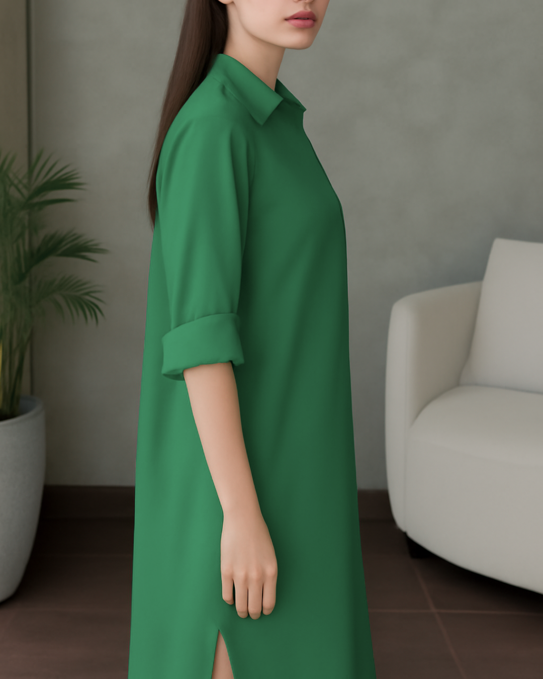 Vestido Camisero Holgado de Tela Fresca