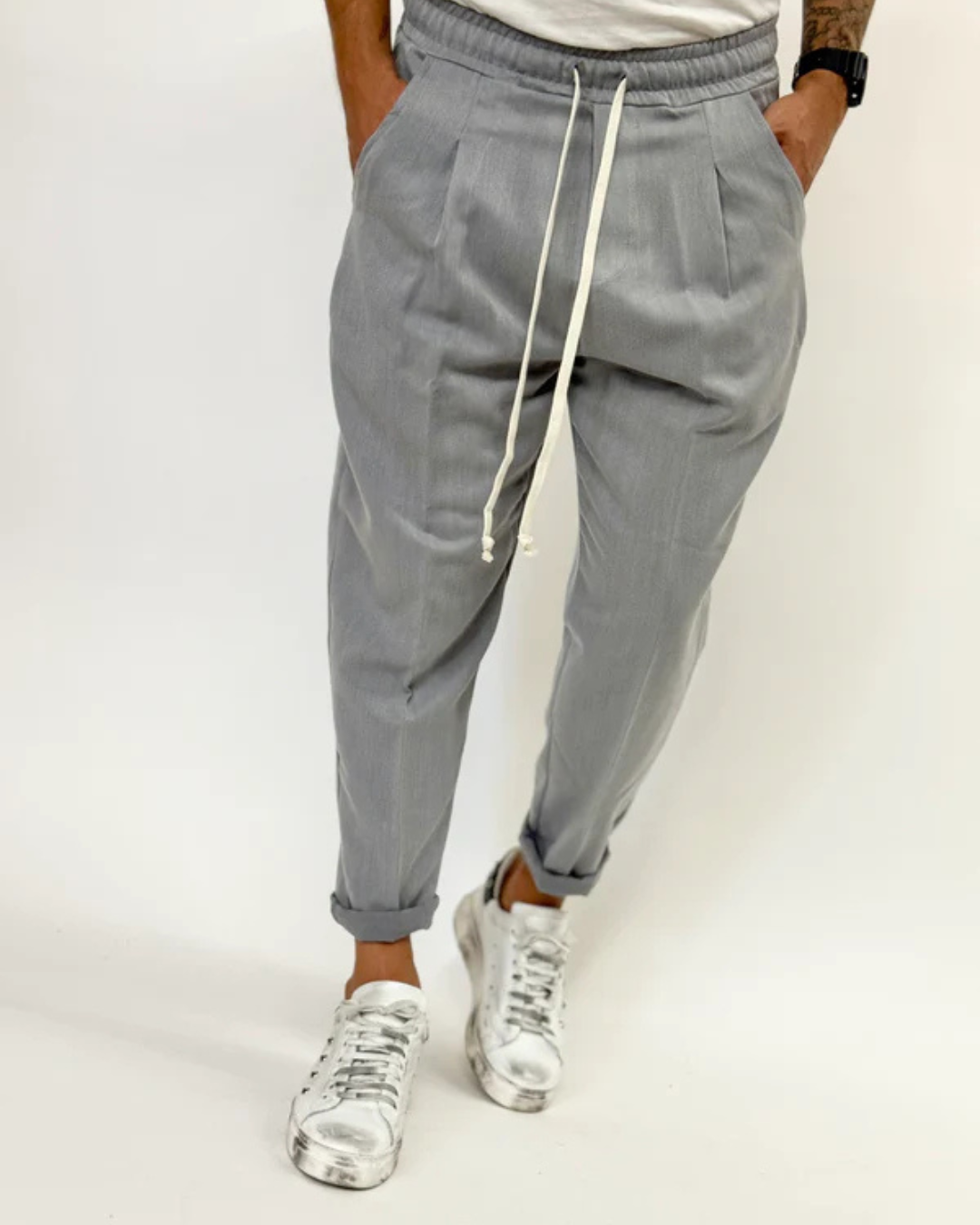 Pantalón casual con bolsillos y cintura de cordón ajustable para Hombre