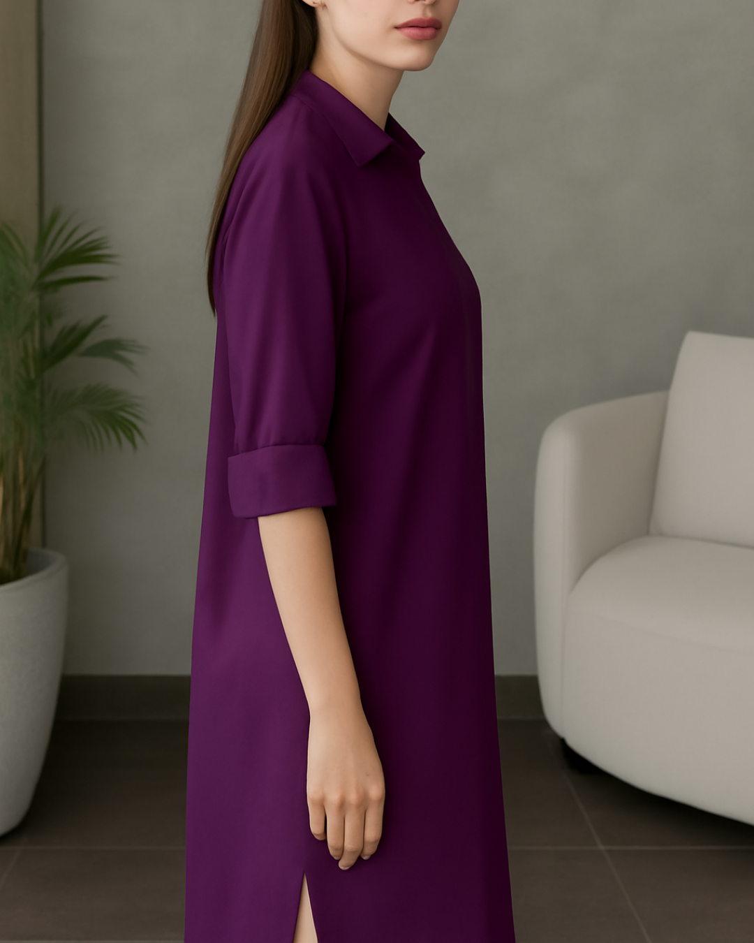 Vestido Camisero Holgado de Tela Fresca