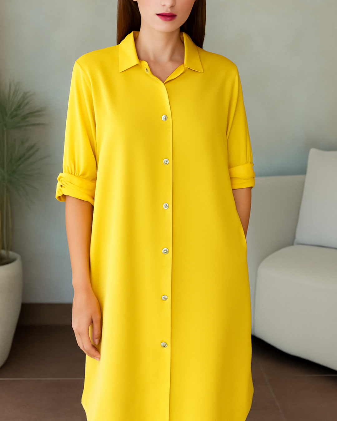 Vestido Camisero Holgado de Tela Fresca