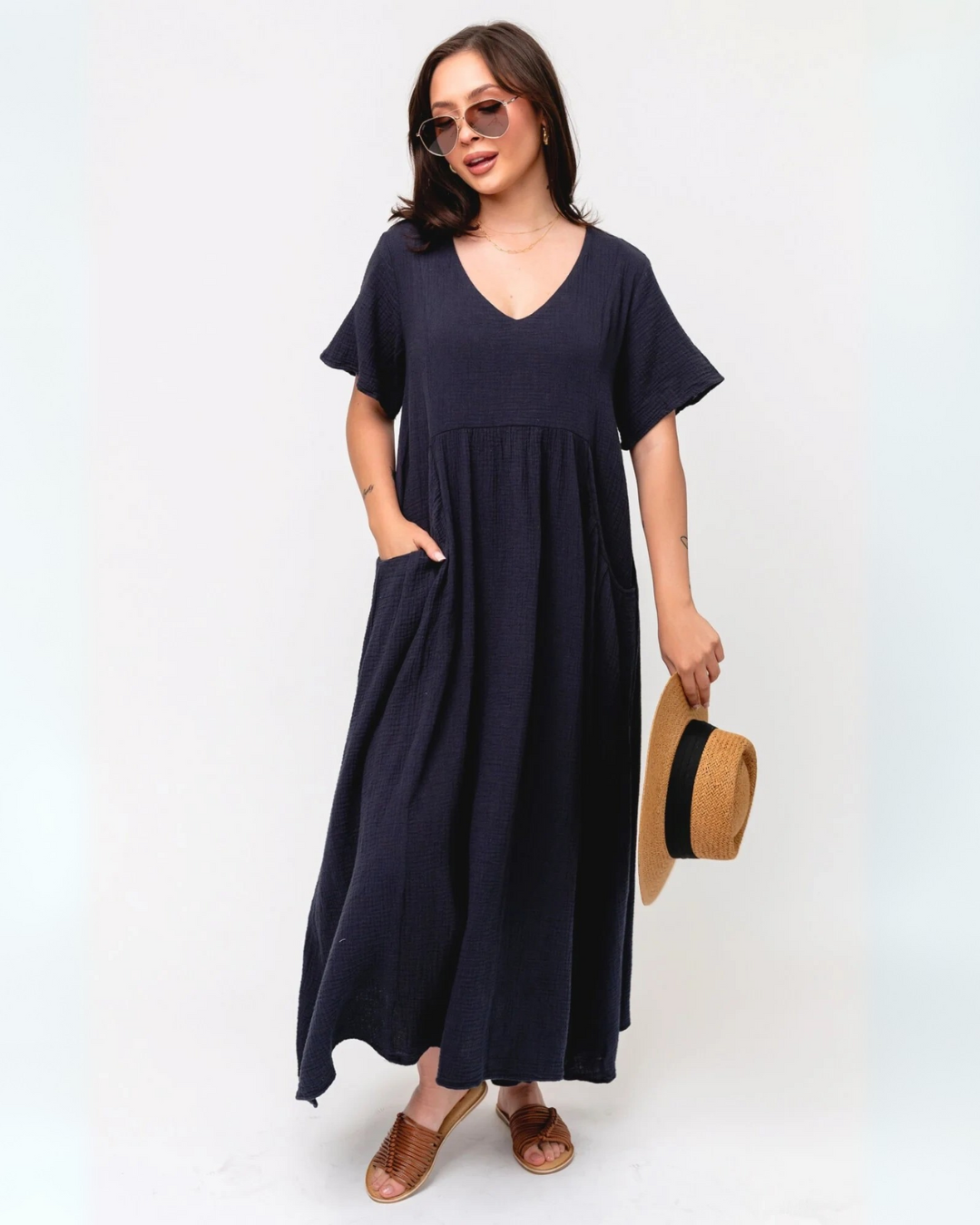 Vestido Largo de Algodón con Bolsillos