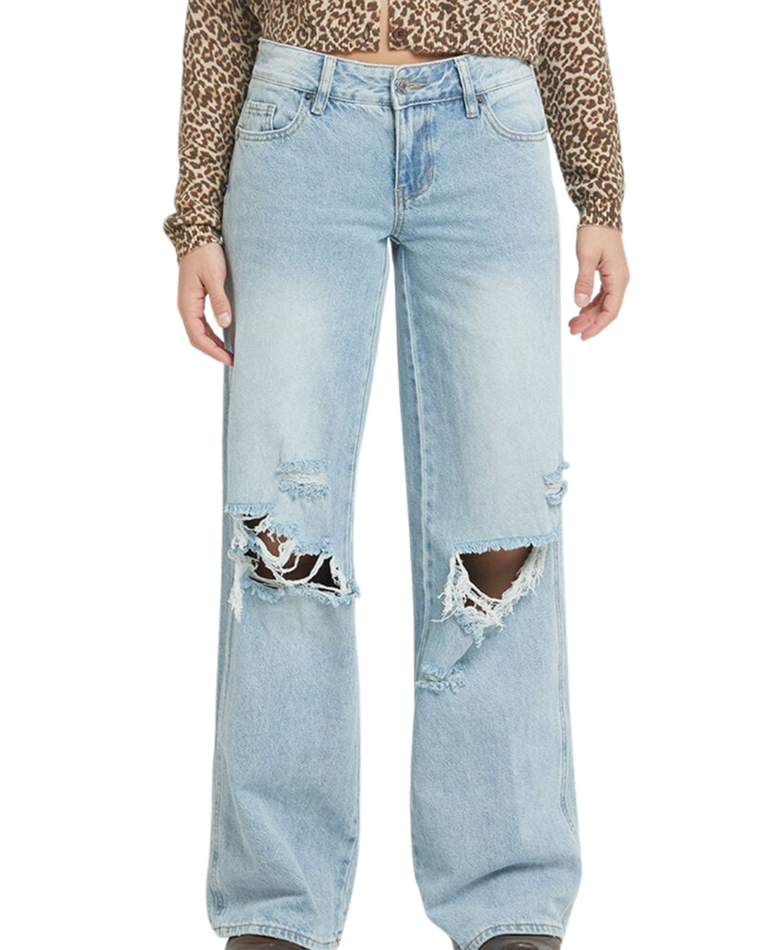 Vaqueros de mujer de corte recto con efecto desgastado y modernos rotos®