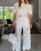 Conjunto de dos piezas con camisa de manga corta y pantalones anchos para mujer