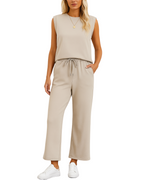 Conjunto de Dos Piezas de Top y Pantalón Corto Ancho con Mangas Cortas para Mujer