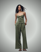 Conjunto de Lino Holgado con Tirantes Ajustables para Mujer