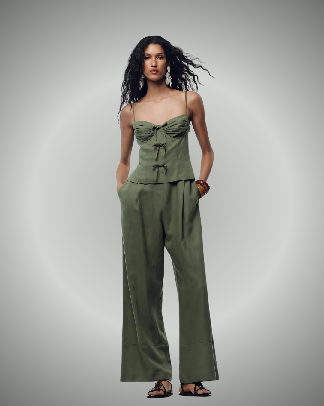 Conjunto de Lino Holgado con Tirantes Ajustables para Mujer