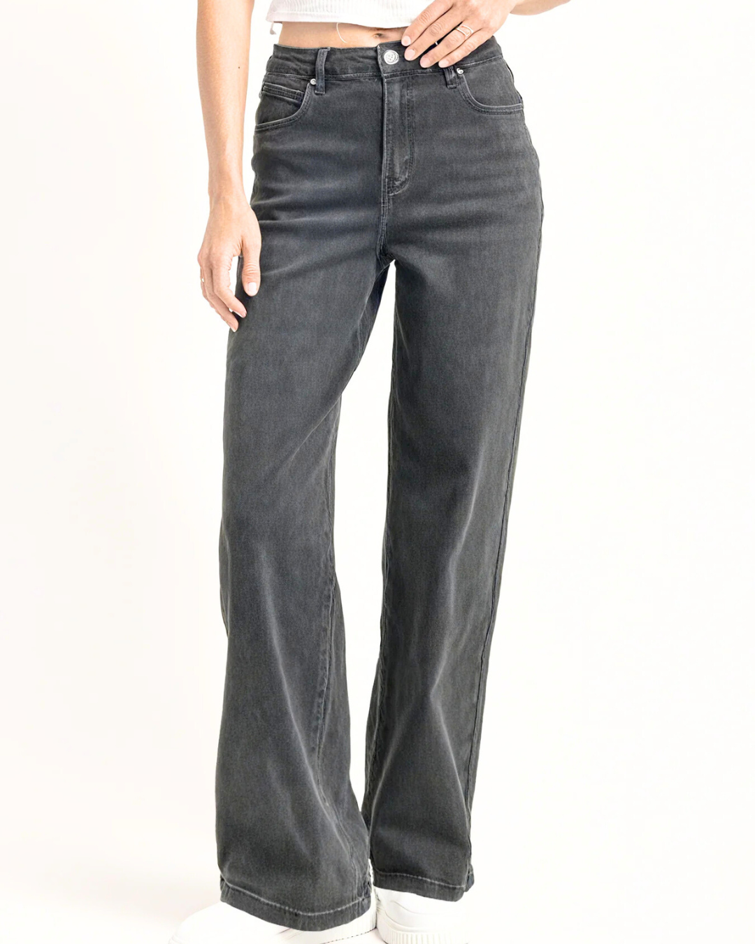 Pantalón Casual de Tiro Medio con Múltiples Bolsillos y Pierna Ancha