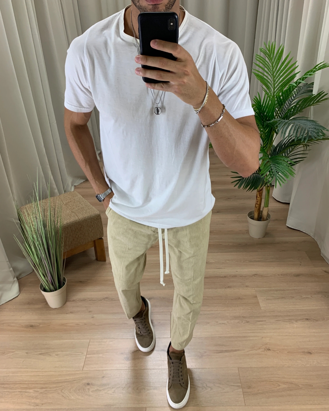 Pantalones de Corte Recto con Cintura Ajustable de Cordón para Hombres