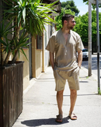 Conjunto De Short y Camisa 3/4 con Acabado en Lino para Hombres