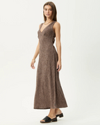 Vestido Largo sin Mangas con Escote en V y Estampado de Cuadro