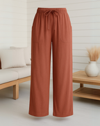 Pantalón Anchos de Lino para Mujer con Bolsillos