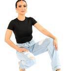 Jeans de Mujer Tiro Alto Corte Recto y Toque Retro