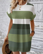 Vestido casual de cuello redondo con estampado de rayas de colores