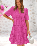 Vestido Mini Informal Elegante con Encaje Calado y Volantes para Mujer