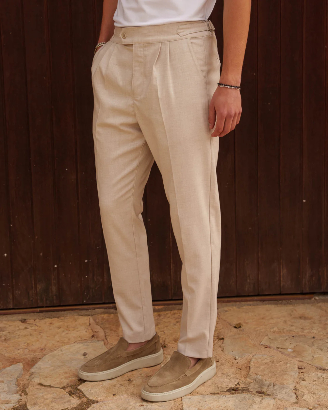 Pantalón Casual Unicolor con Hebilla en la Cintura para Hombre