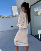 Conjunto de Vestido y Suéter Corto con Cuello en V