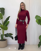 Vestido Largo y Ceñido con Abertura en la Pierna