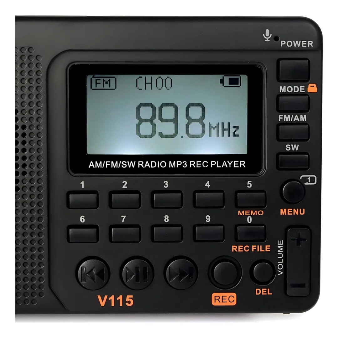 Radio Portátil AM/FM Recargable con Grabación, MP3 y Pantalla LCD