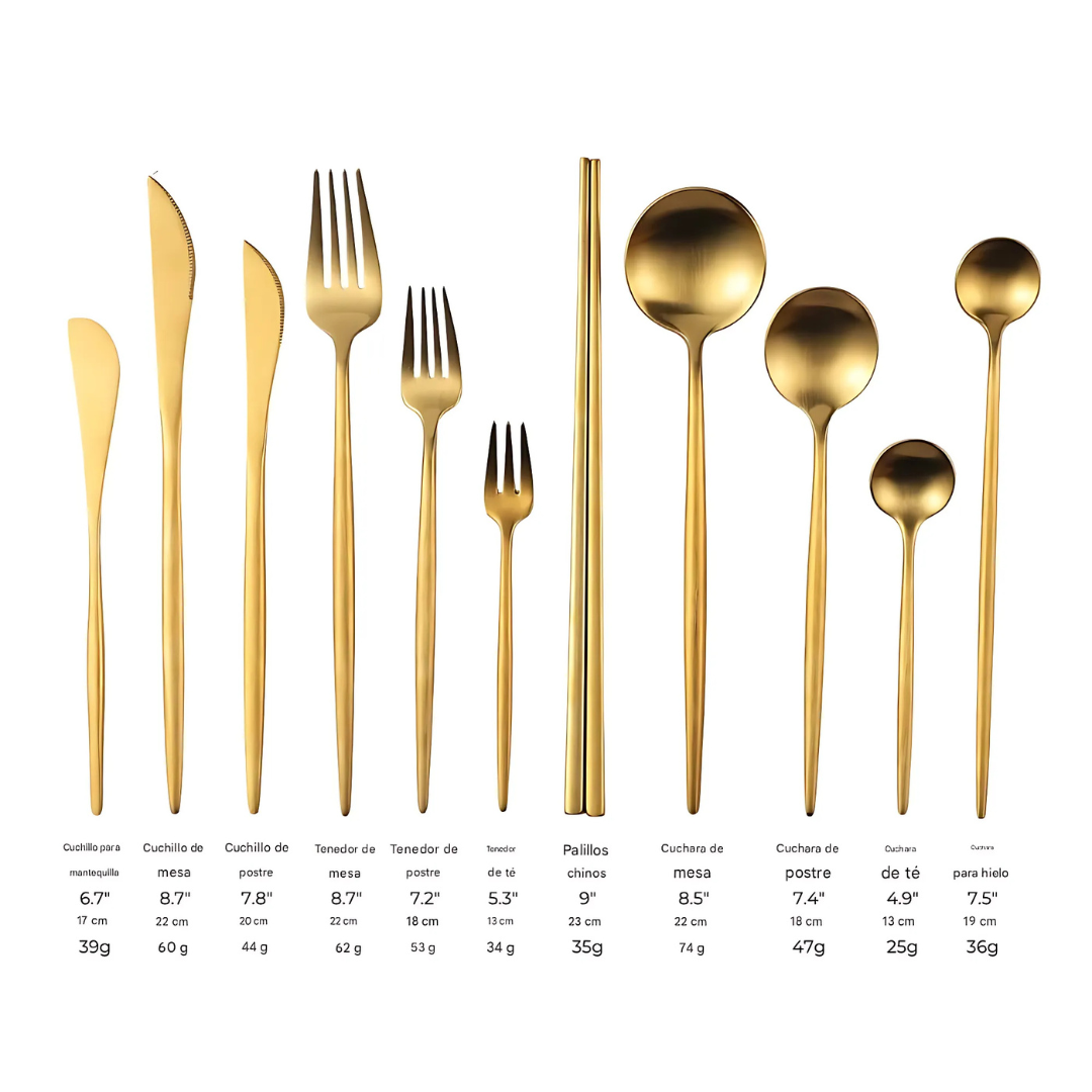 Set cubiertos con acabado de titanium mate super resistentes