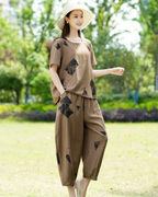 Conjunto de Dos Piezas de Lino con Estampado Artístico para Mujer