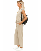 Conjunto de Dos Piezas de Top y Pantalón Corto Ancho con Mangas Cortas para Mujer